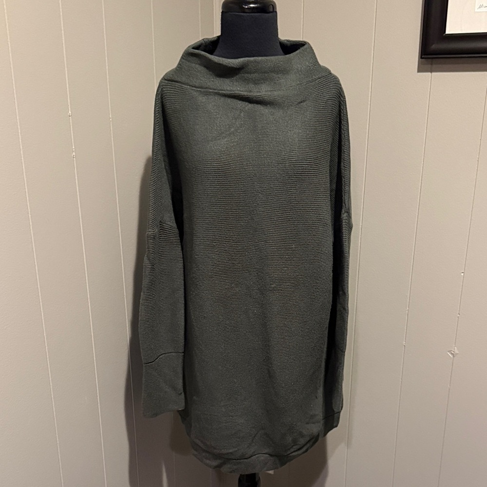 B22 Anrabess Women Large Elegant Forest Green Boat Neck Sweater Prep Casual